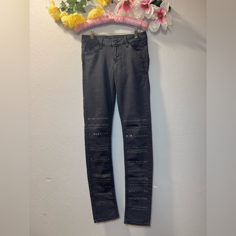 H&M Black Skinny Jeans with Studded Knee Stripes